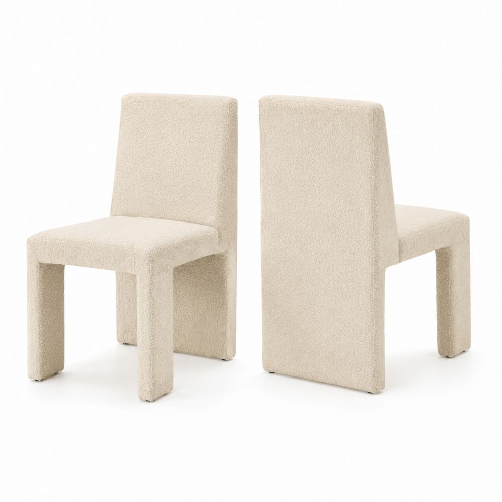 Chaises de salle à manger en tissu bouclé beige - Lot de 2-salonclarion