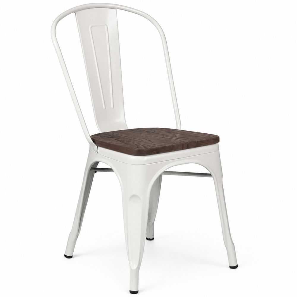 Chaise en métal avec assise en bois Blanc et Marron-salonclarion