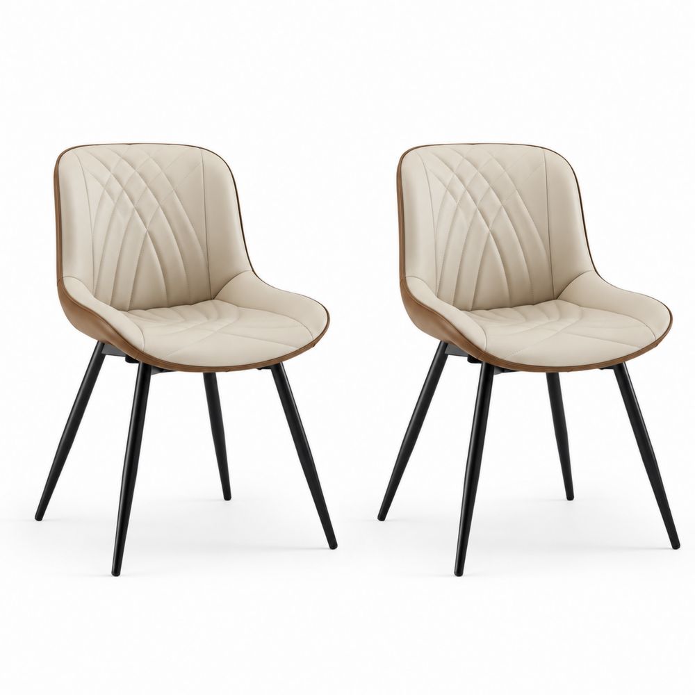 Lot de 2 chaises en cuir synthétique beige avec pieds en métal noir-salonclarion