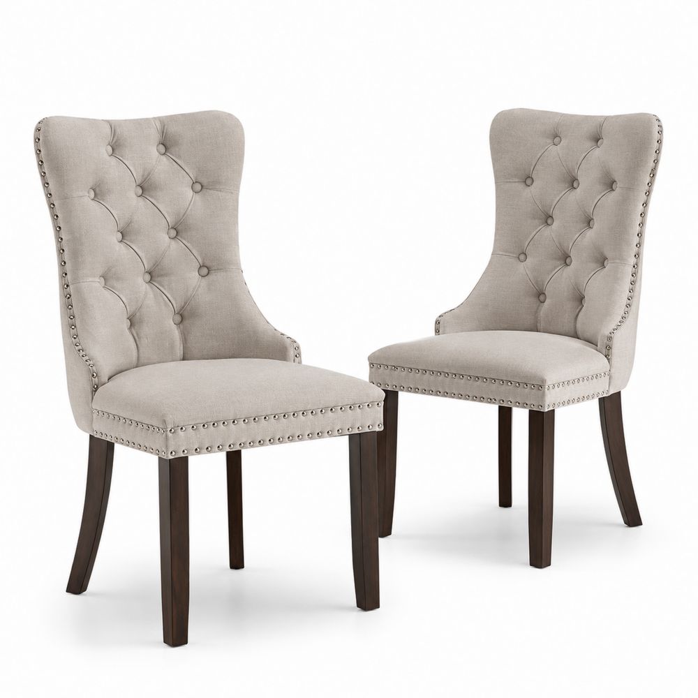Ensemble de 2 chaises en tissu lin Beige avec pieds en bois-salonclarion