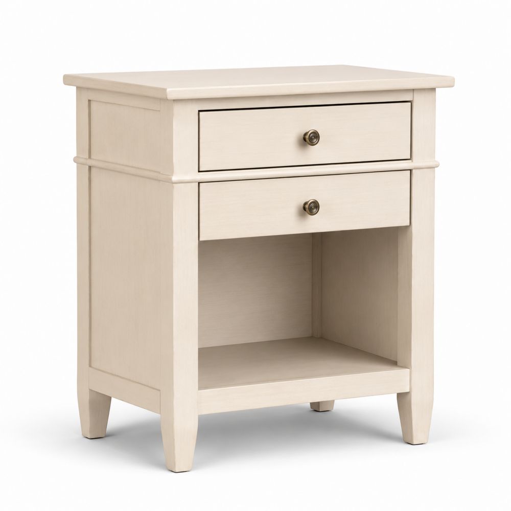Table de chevet en bois avec 2 tiroirs et étagère ouverte Crème-salonclarion