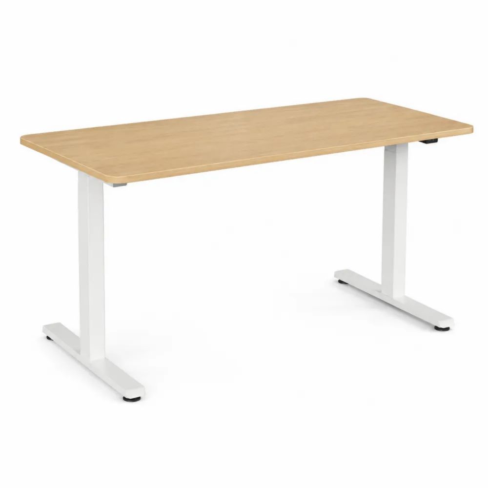 Bureau rectangulaire en bois MDF chêne avec pieds en métal blanc 120x60 cm-salonclarion