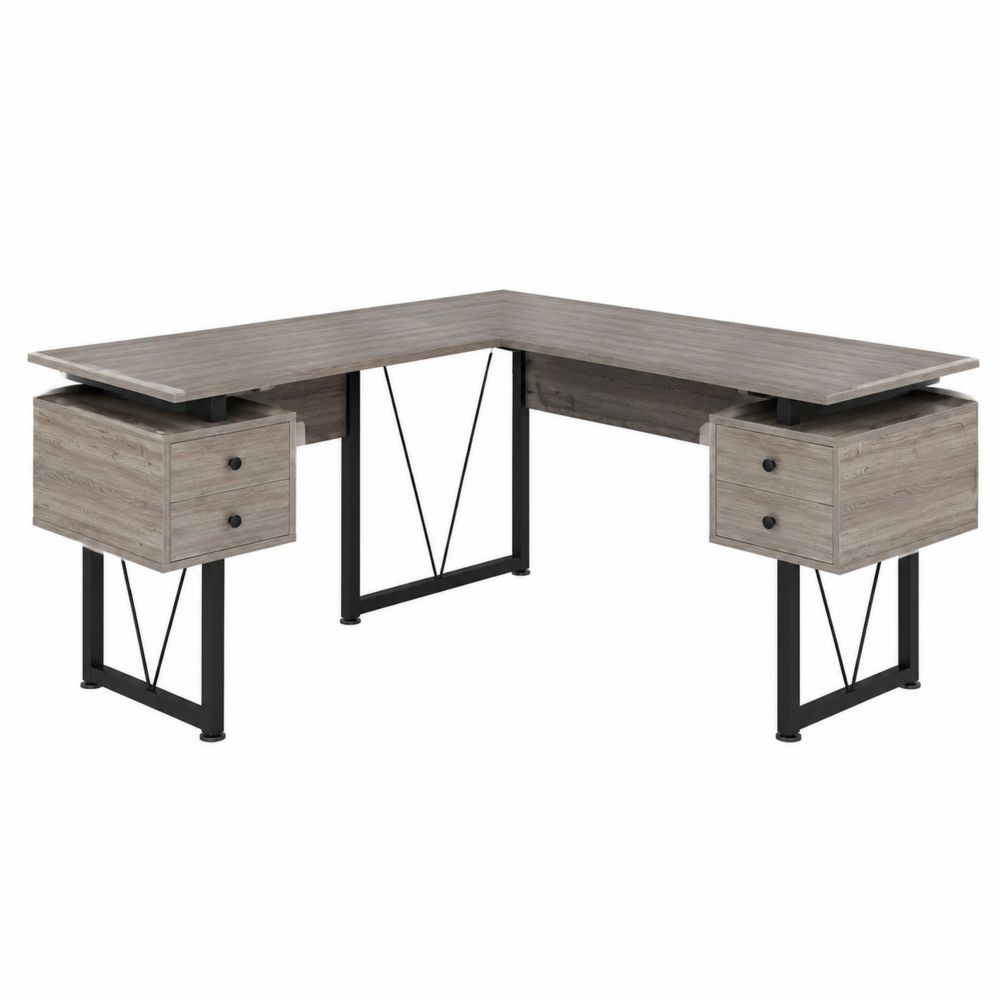 Bureau d'angle en bois et métal avec tiroirs Gris 150 cm x 150 cm-salonclarion