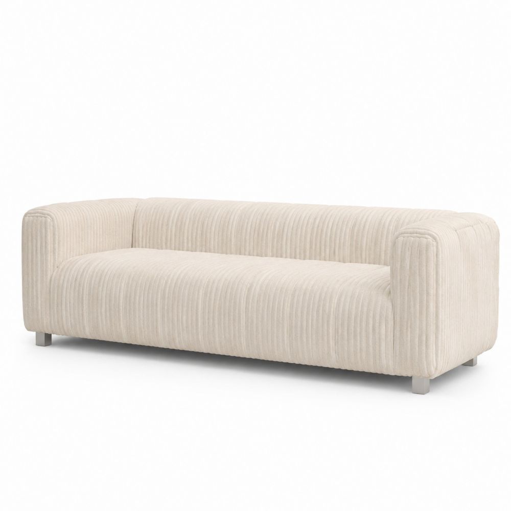 Canapé droit en velours côtelé beige avec pieds en métal 200 cm-salonclarion