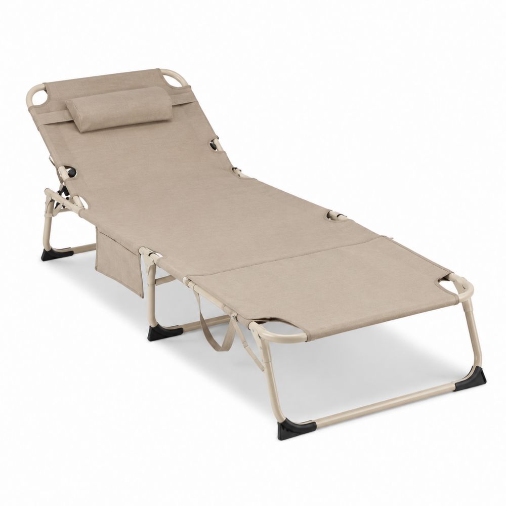 Chaise longue réglable en acier et polyester Beige-salonclarion