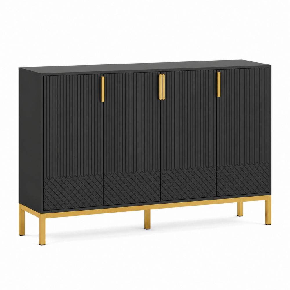 Buffet en MDF noir et métal doré 80x160x40 cm-salonclarion