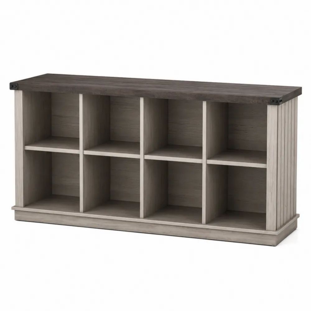 Étagère rectangulaire 8 casiers Bois Gris/Chêne foncé-salonclarion