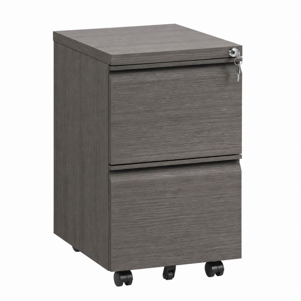 Classeur de bureau en bois MDF gris avec roulettes et 2 tiroirs-salonclarion