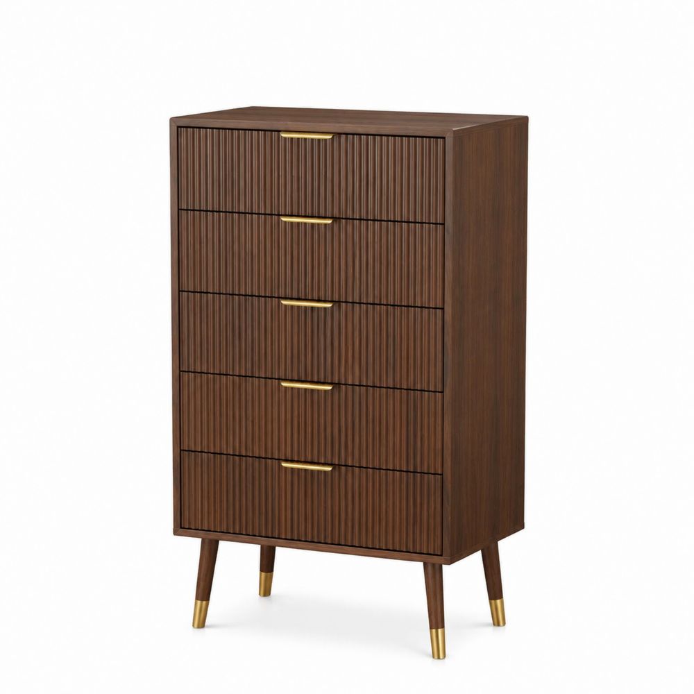 Commode haute 5 tiroirs en bois avec poignées en laiton-salonclarion