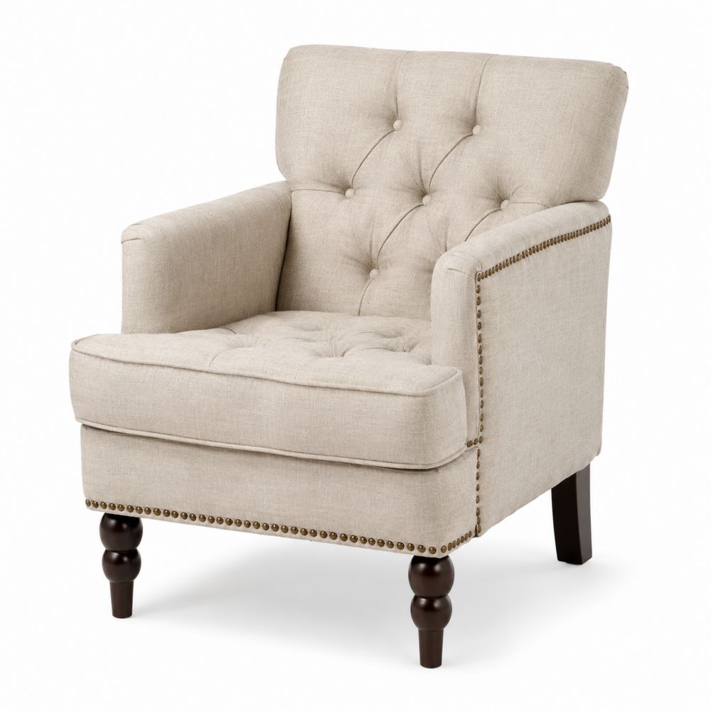 Fauteuil Lin Beige avec Pieds en Bois-salonclarion