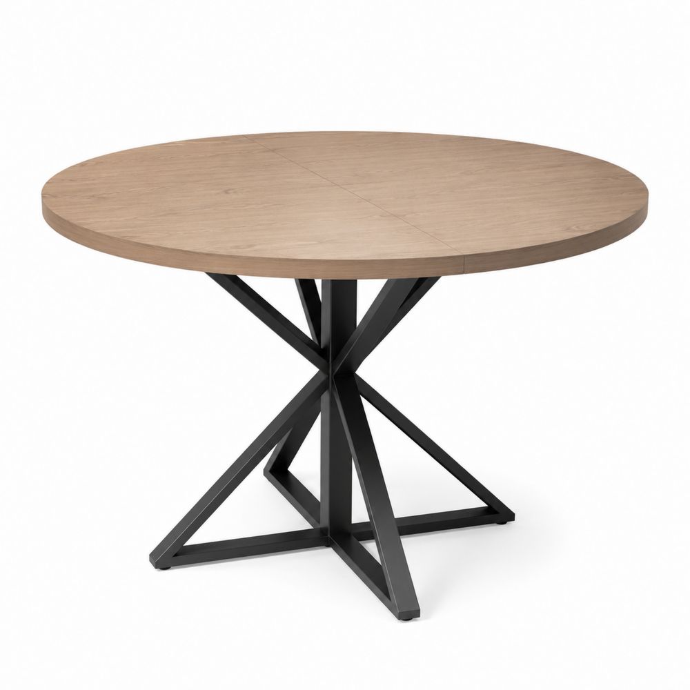 Table ronde en bois et métal avec pieds en acier, diamètre 120 cm-salonclarion