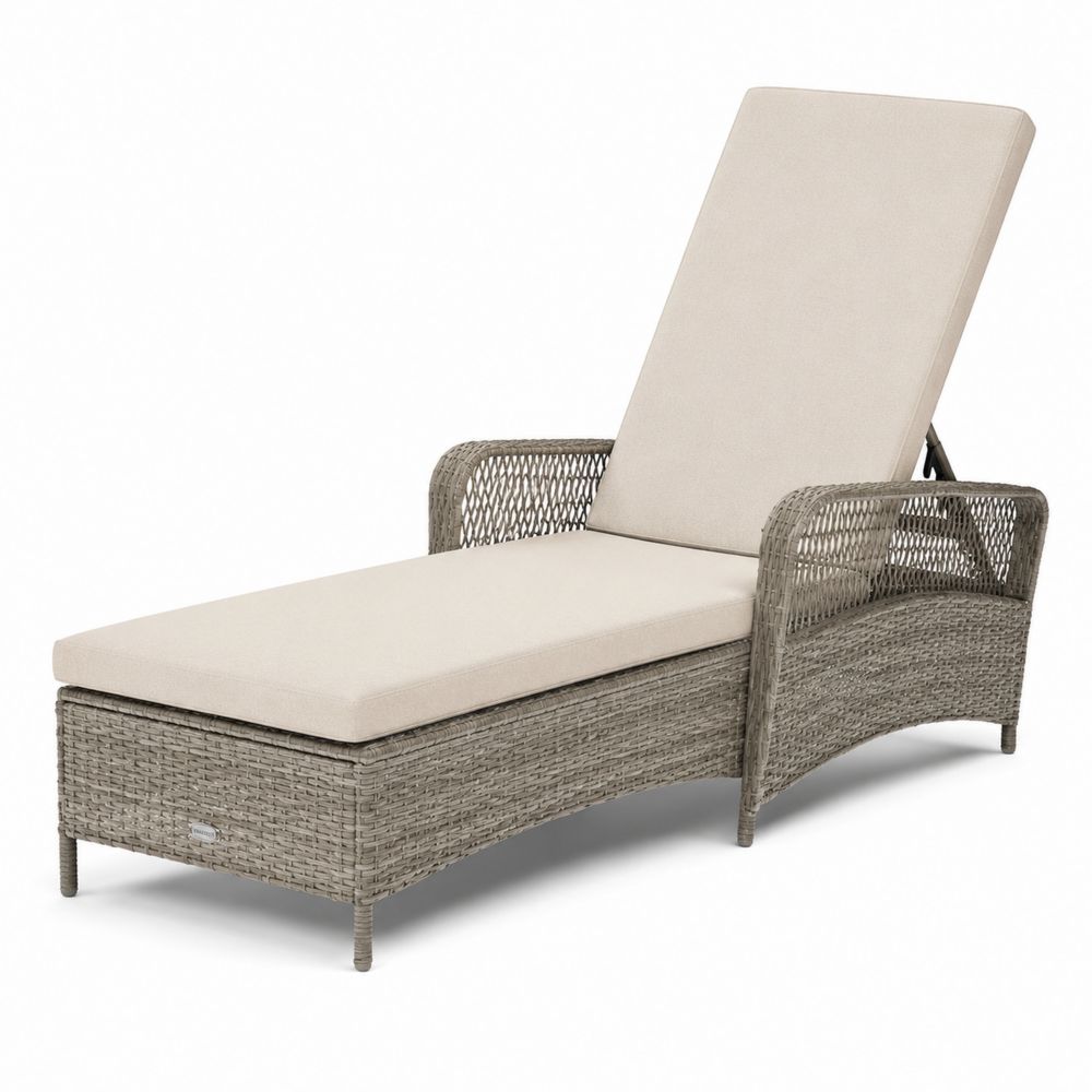 Chaise longue en résine tressée réglable Tissu polyester Beige-salonclarion