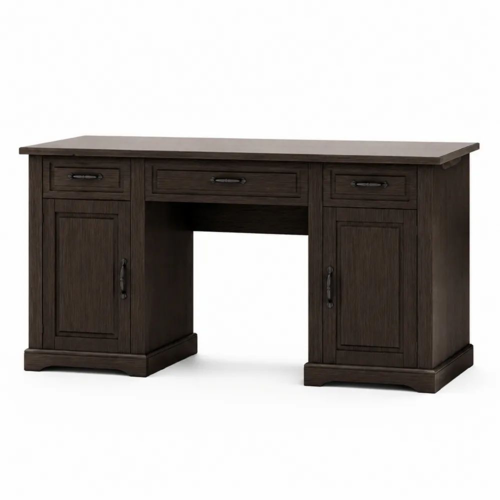 Bureau en bois MDF foncé avec tiroirs et portes 150cm-salonclarion