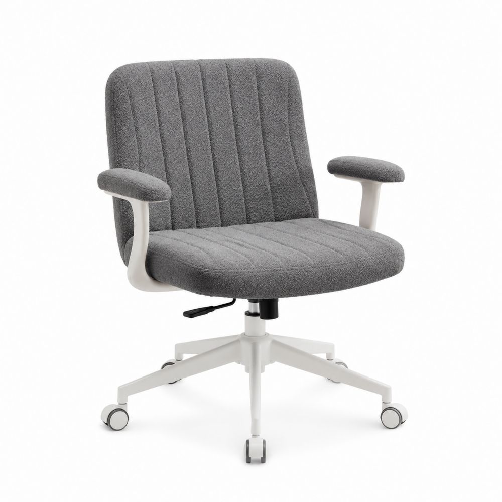 Chaise de bureau en tissu gris avec accoudoirs et base à roulettes-salonclarion