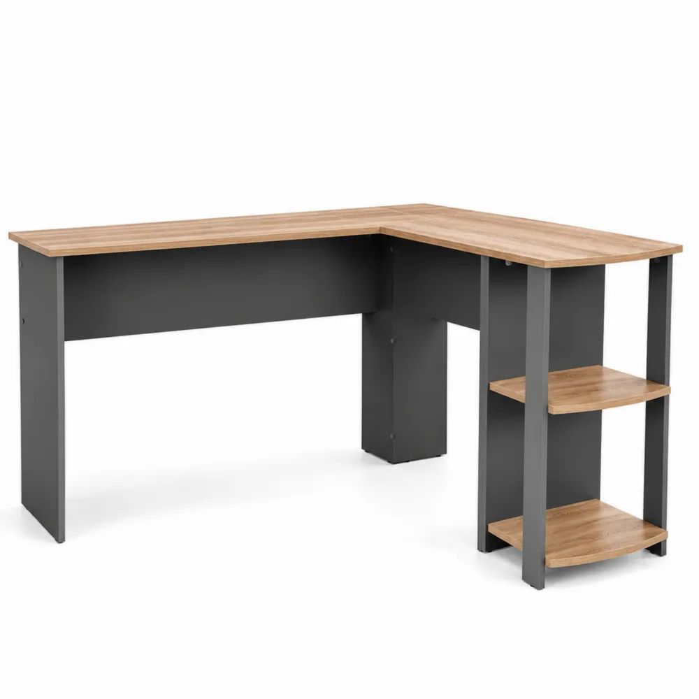 Bureau d'angle en bois et métal Noir/Chêne-salonclarion