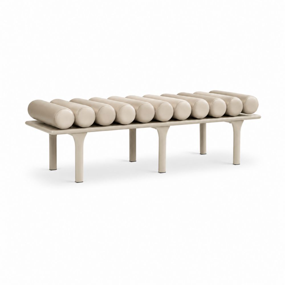 Banc en cuir synthétique beige avec structure en métal-salonclarion