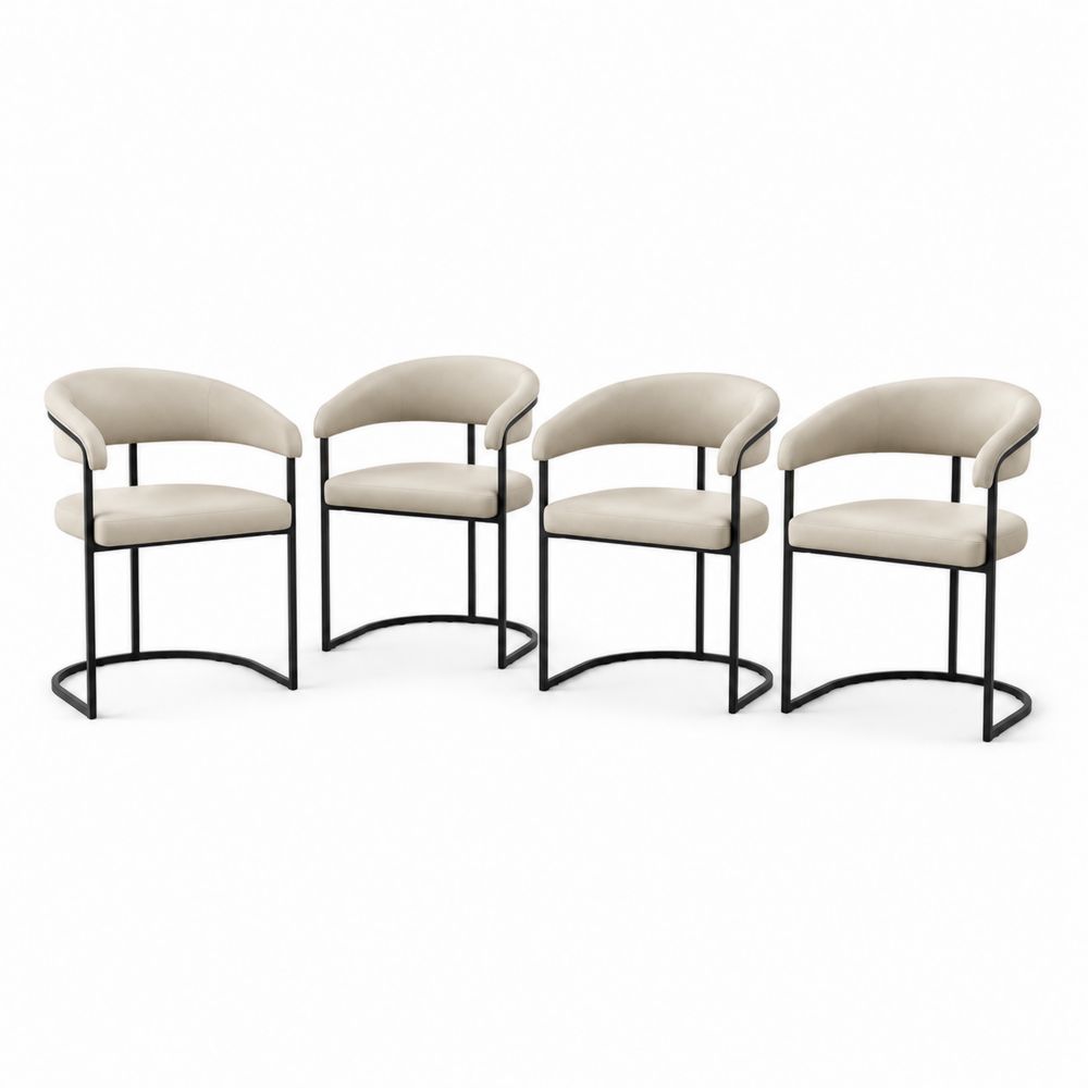 Ensemble de 4 chaises en cuir synthétique beige et métal noir-salonclarion