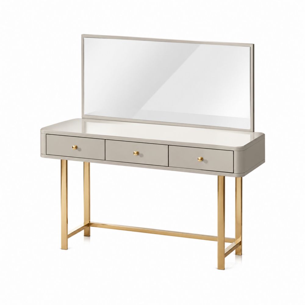 Coiffeuse rectangulaire en bois MDF et métal avec miroir et 3 tiroirs-salonclarion