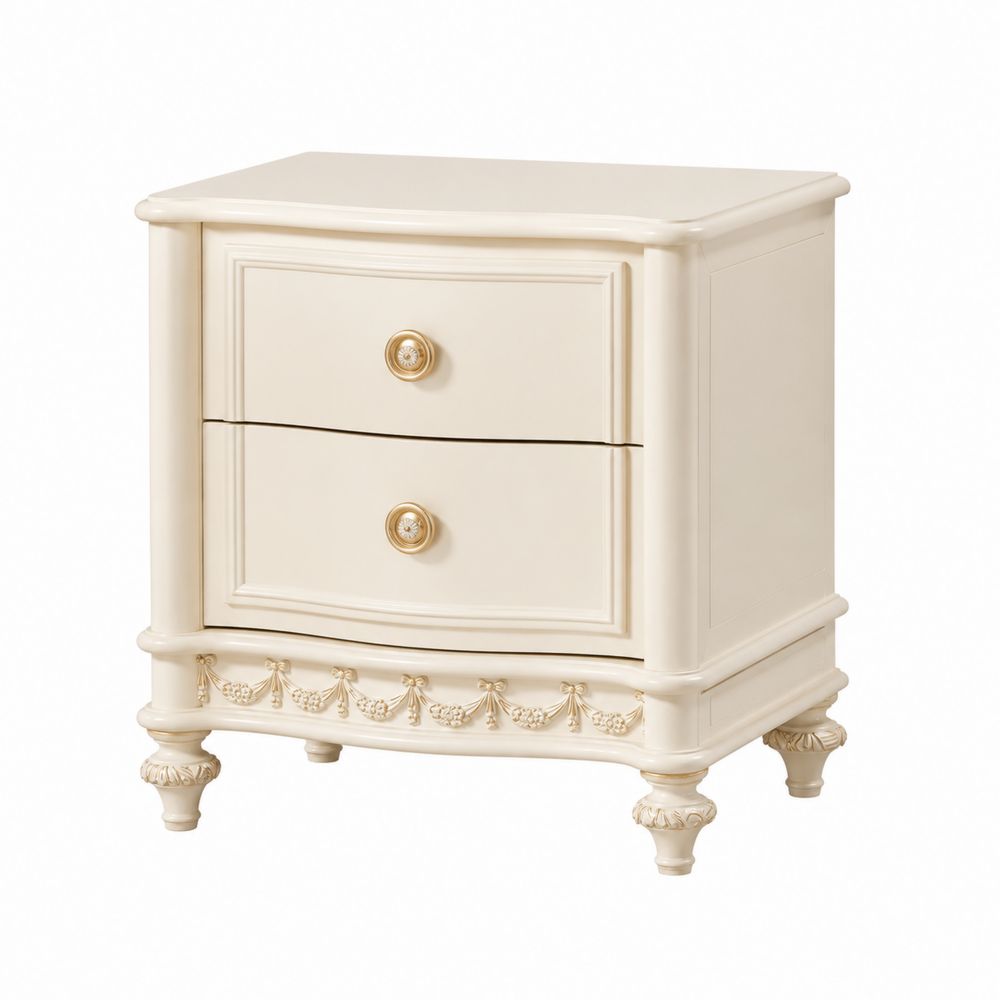 Table de chevet en bois avec deux tiroirs crème-salonclarion