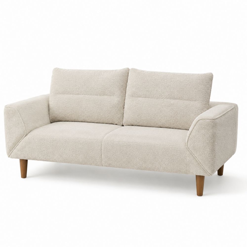 Canapé 3 places en tissu bouclé beige avec pieds en bois-salonclarion