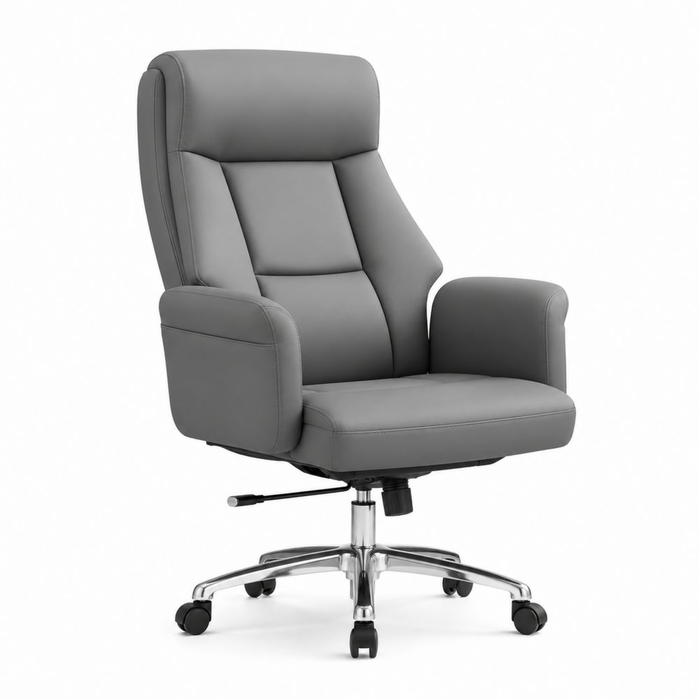 Chaise de bureau en cuir synthétique gris-salonclarion