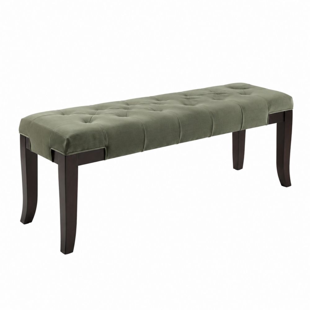 Banc rectangulaire en velours vert et bois-salonclarion