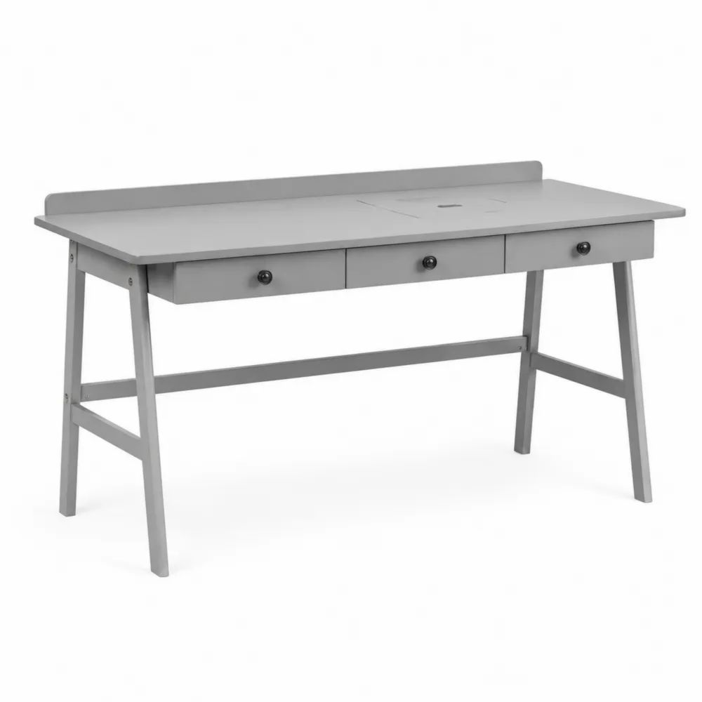 Bureau rectangulaire en bois MDF avec 3 tiroirs Gris-salonclarion