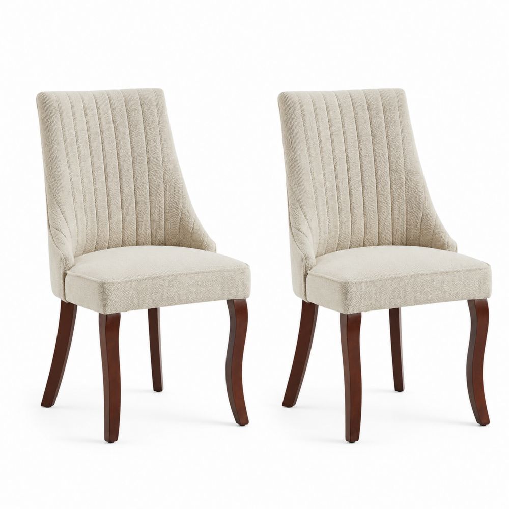 Ensemble de 2 chaises en bois et tissu beige-salonclarion