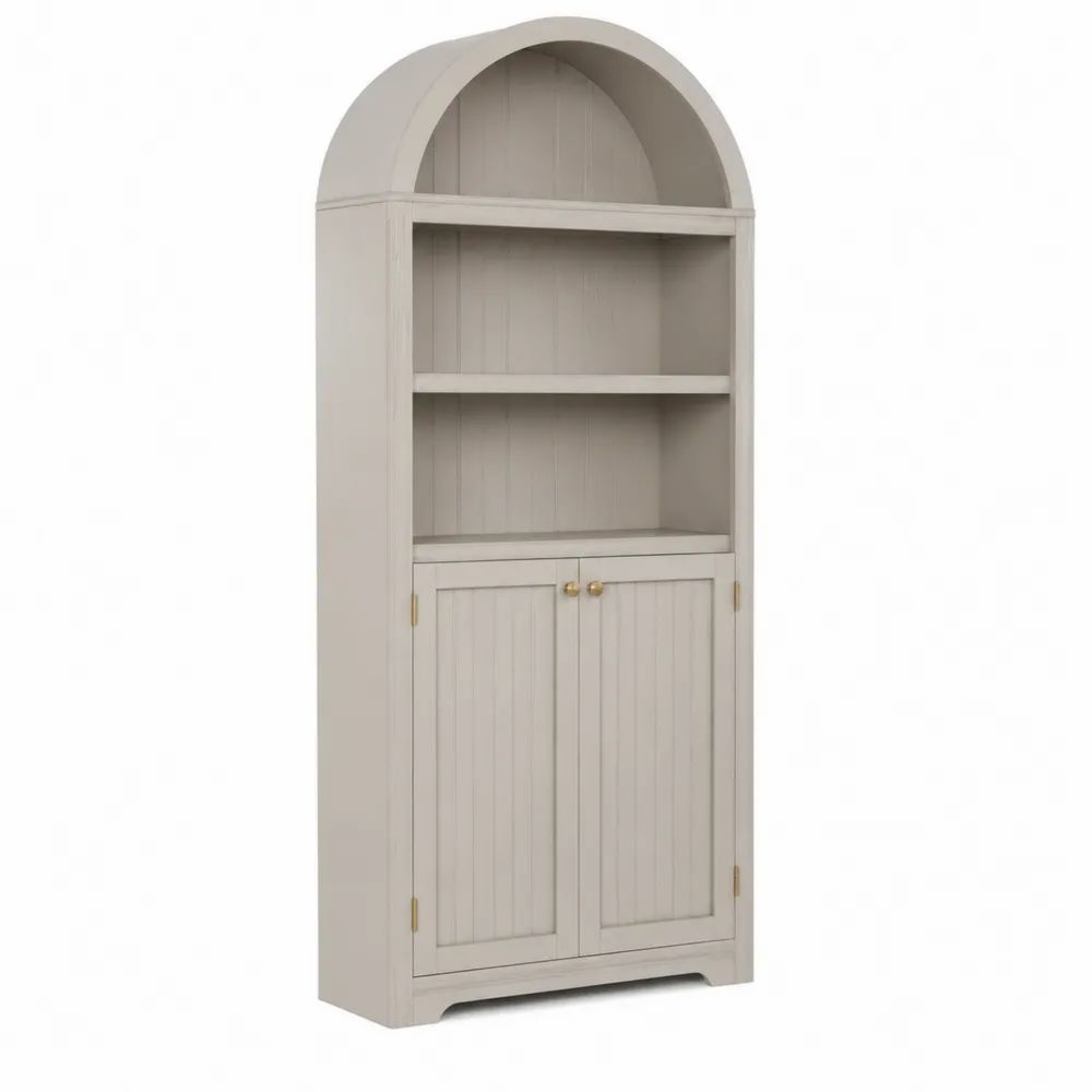 Bibliothèque en bois avec étagères et portes arquées Beige-salonclarion