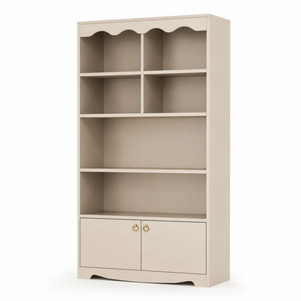 Bibliothèque en Bois Beige à 5 Niveaux avec Portes-salonclarion