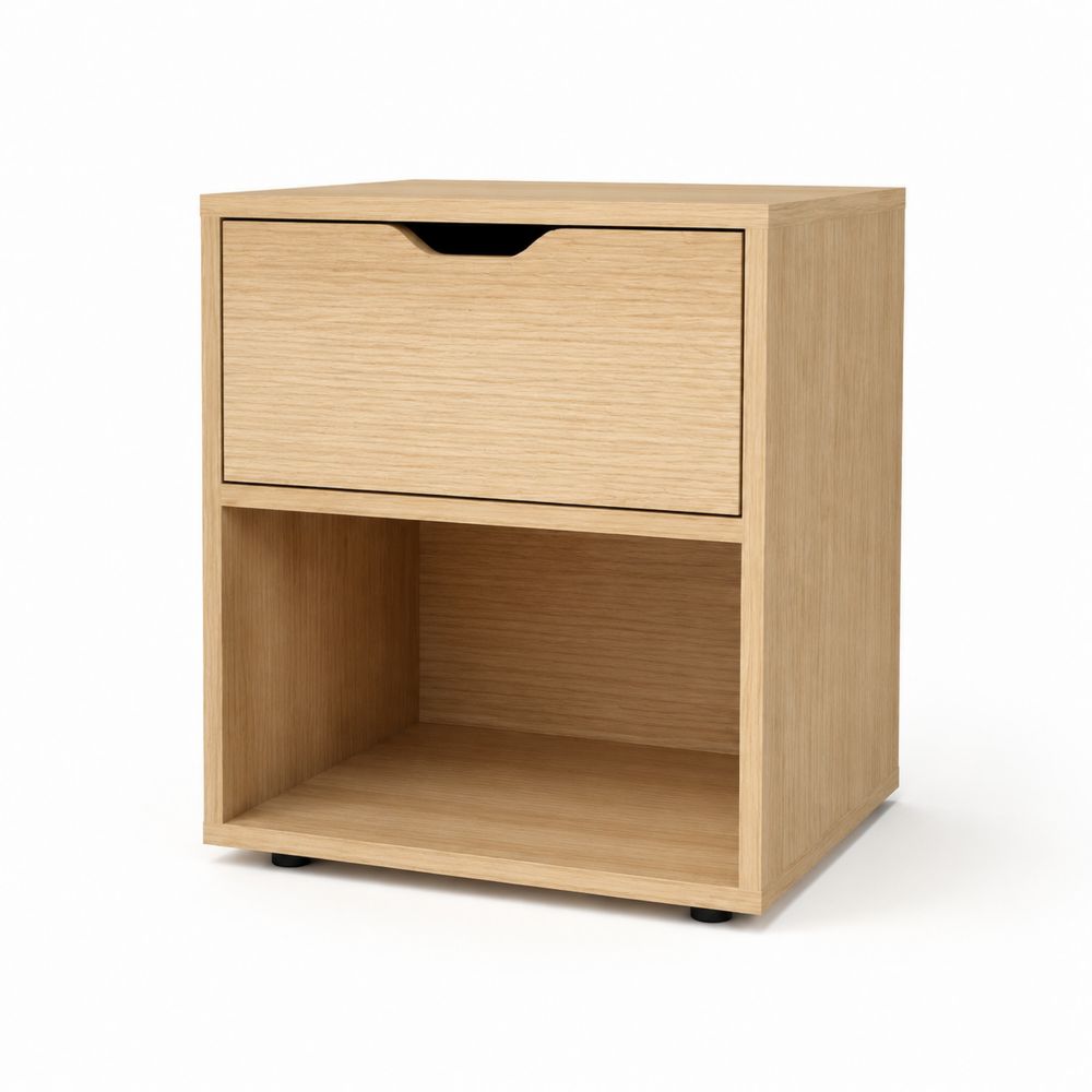 Table de chevet en bois chêne avec tiroir et étagère 40x30x50 cm-salonclarion