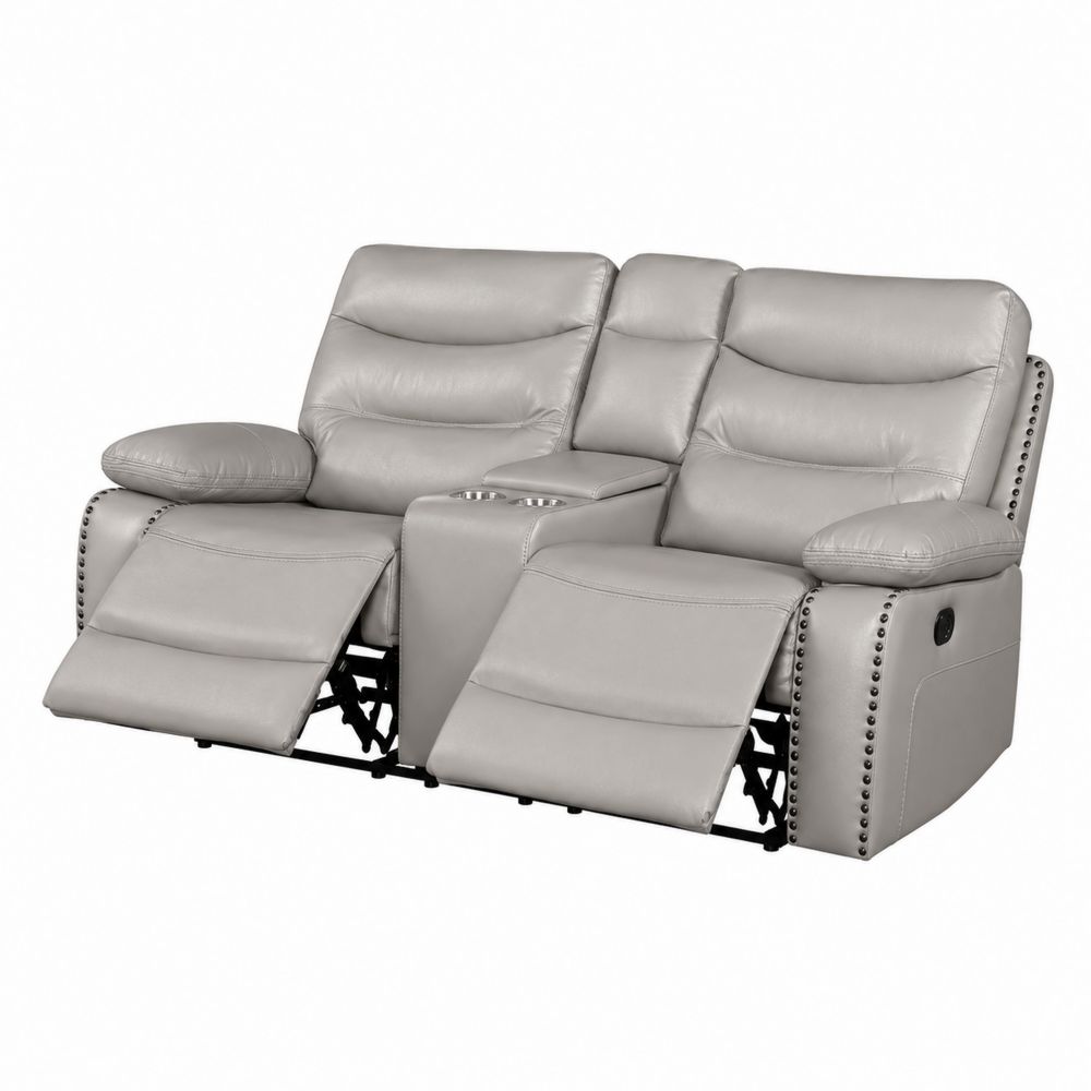 Canapé inclinable 2 places en cuir synthétique cuir Gris avec porte-gobelets-salonclarion