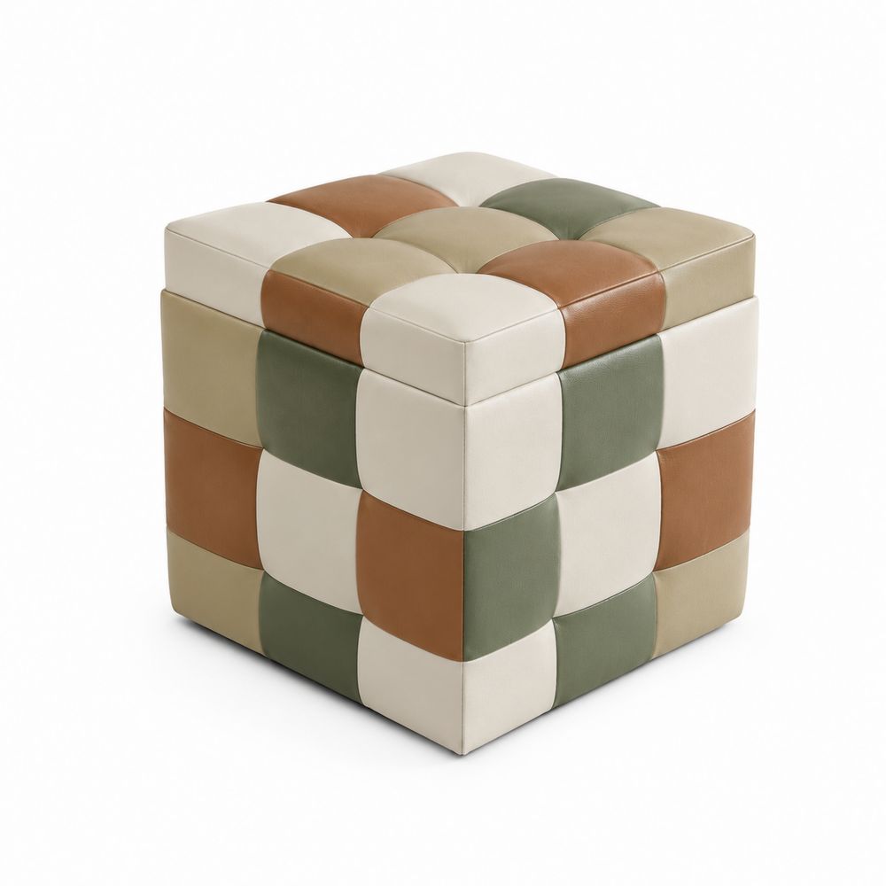 Pouf en cuir synthétique multicolore 35x35x35 cm-salonclarion