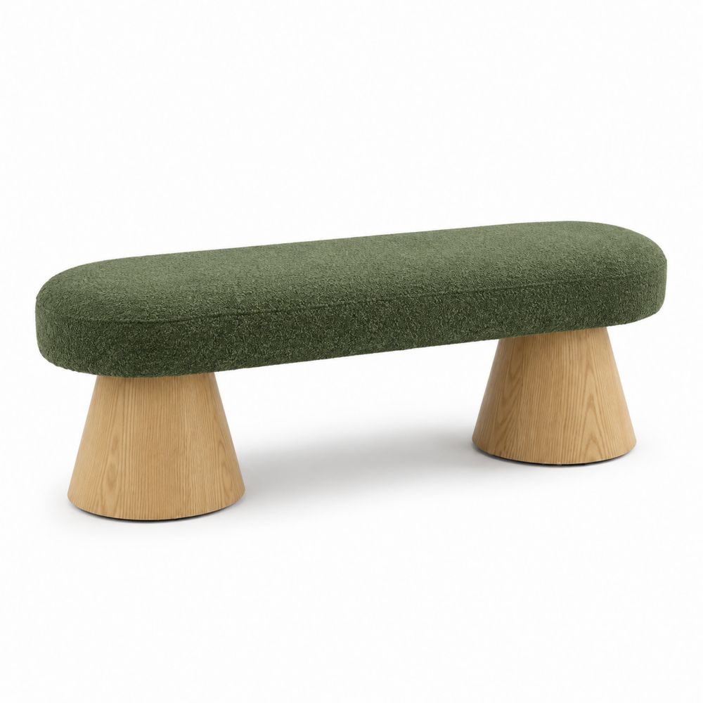 Banc en bois avec siège en laine verte 150x40x45 cm-salonclarion