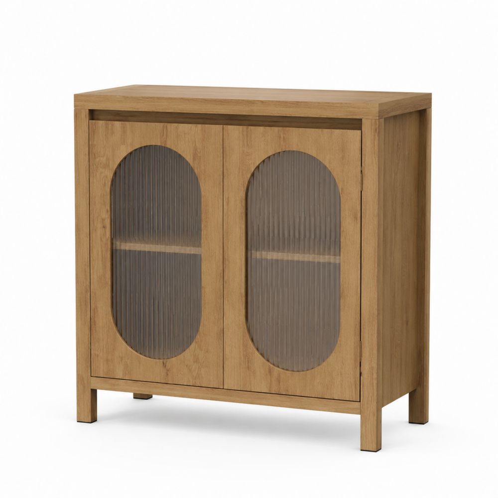 Buffet en bois avec portes en verre trempé-salonclarion