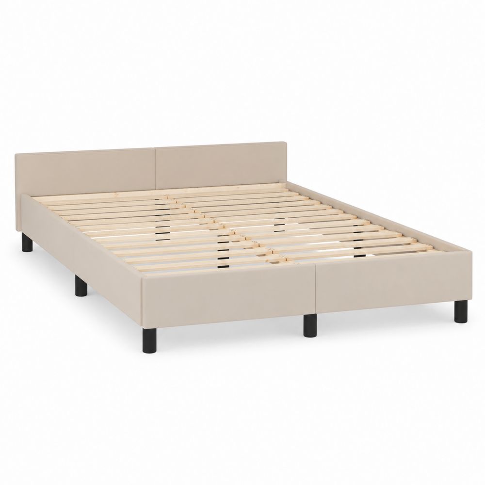 Cadre de lit double en cuir synthétique et bois Beige 200x140 cm-salonclarion