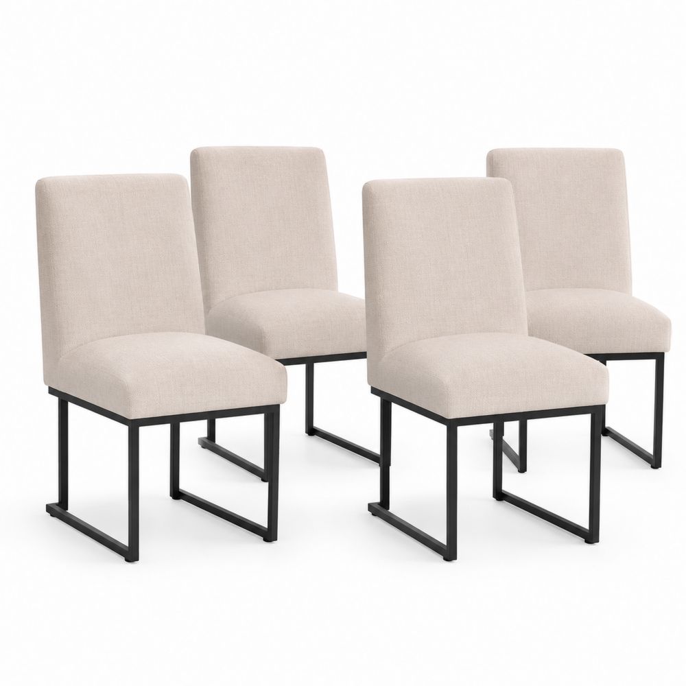 Lot de 4 chaises en tissu beige avec cadre en métal noir-salonclarion