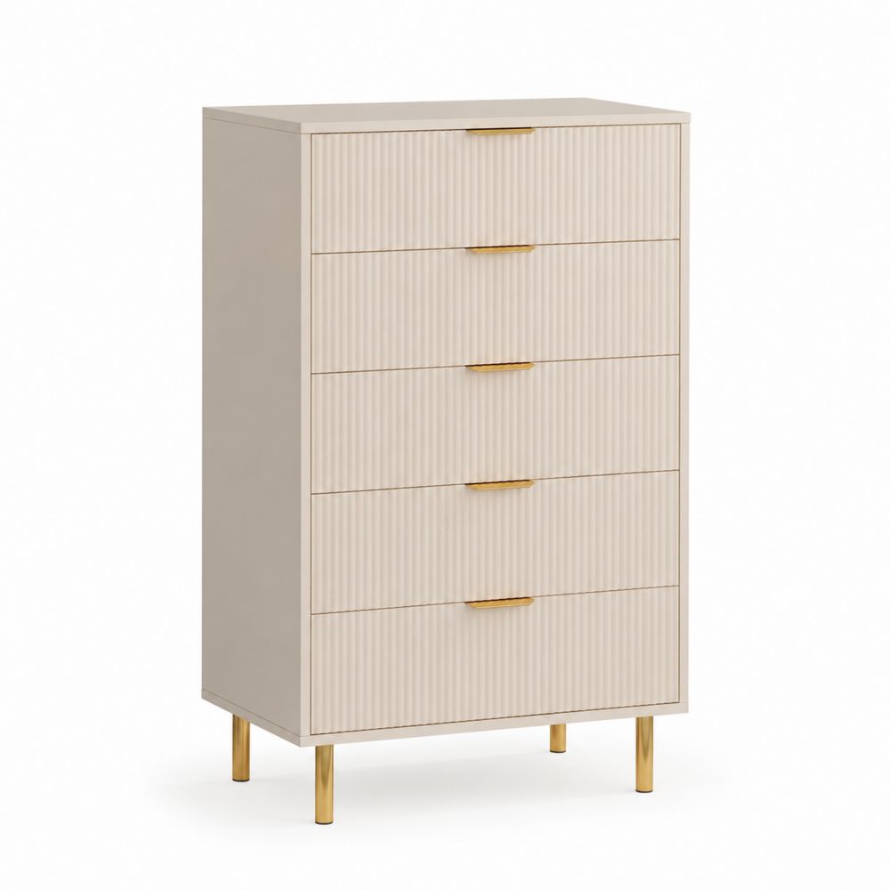 Commode en bois avec pieds métalliques 5 tiroirs Crème 80x40x120 cm-salonclarion
