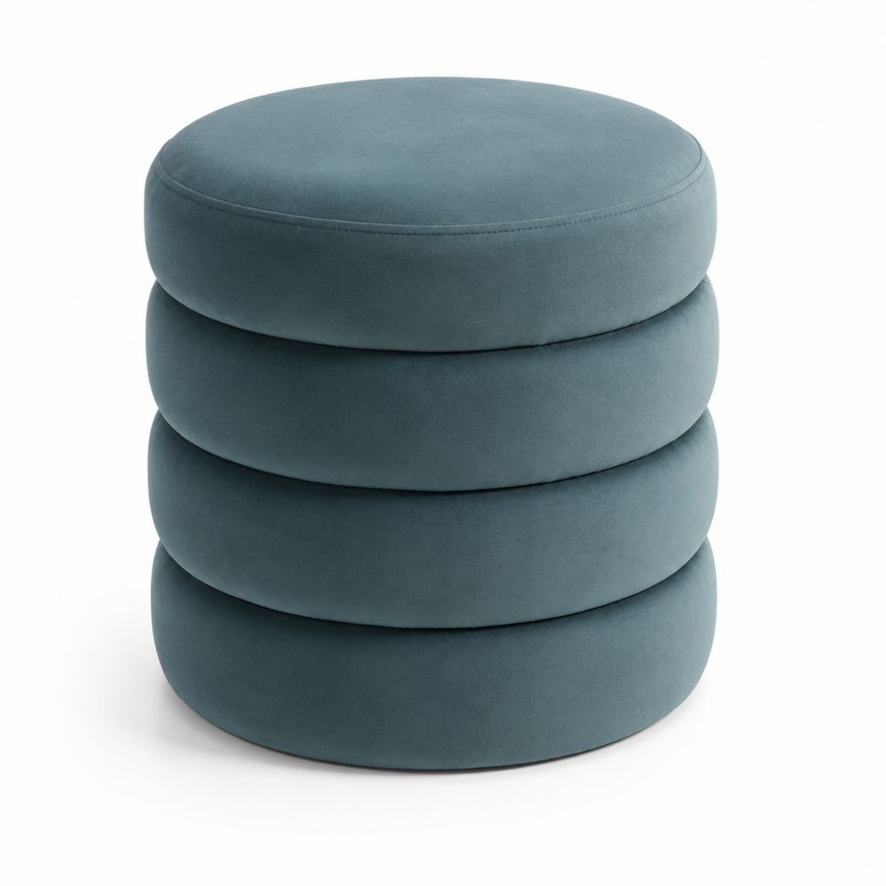 Tabouret rond en velours Bleu-salonclarion