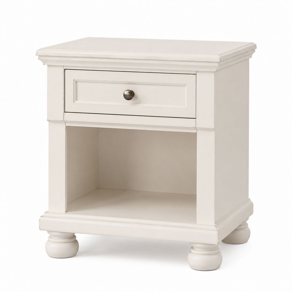Table de chevet en bois avec tiroir Blanc-salonclarion