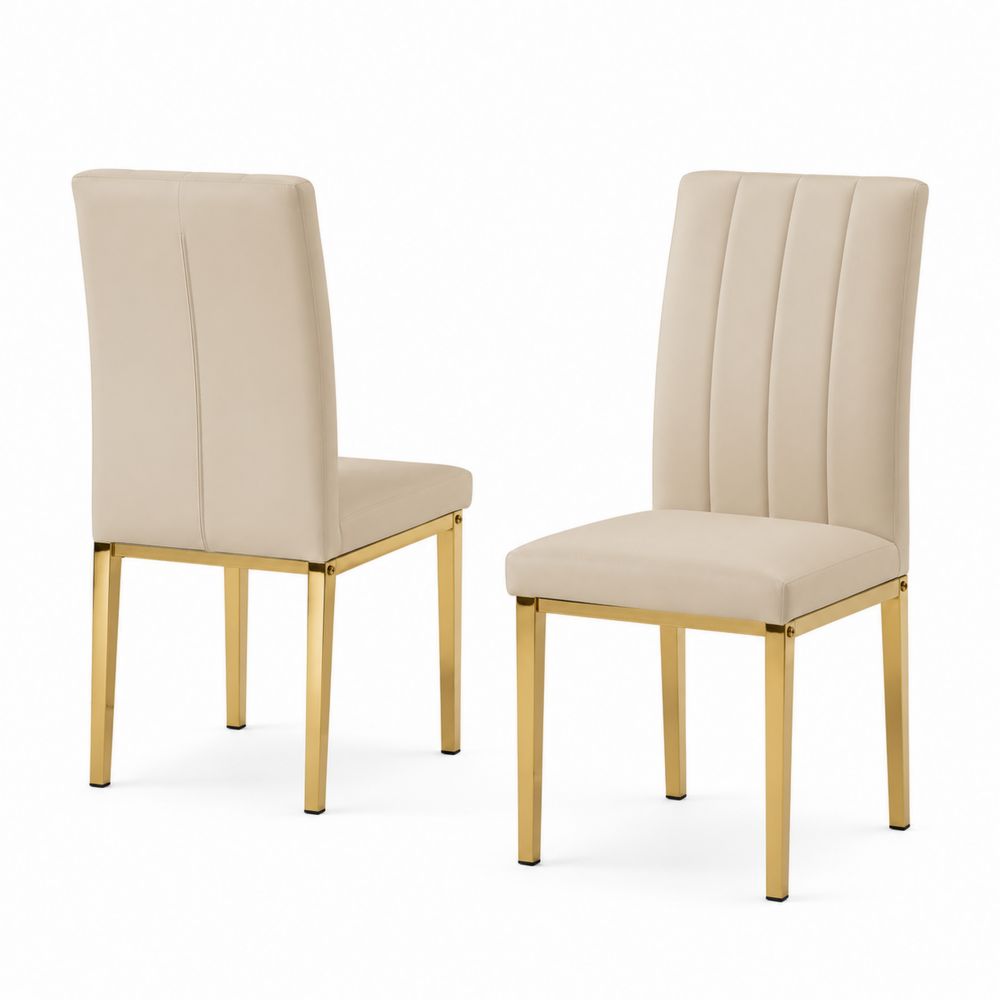 Chaise de salle à manger en cuir synthétique beige et métal doré-salonclarion