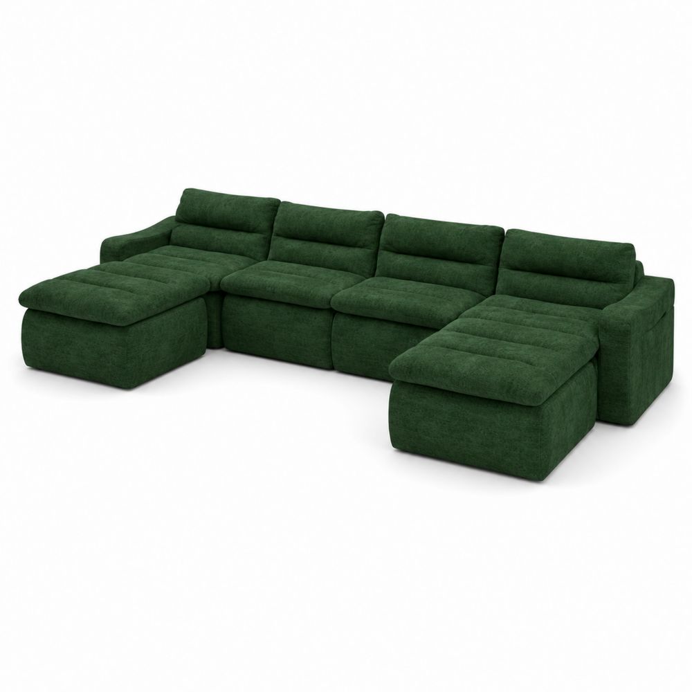 Canapé d'angle en tissu, 6 places, Vert-Bellecourspace