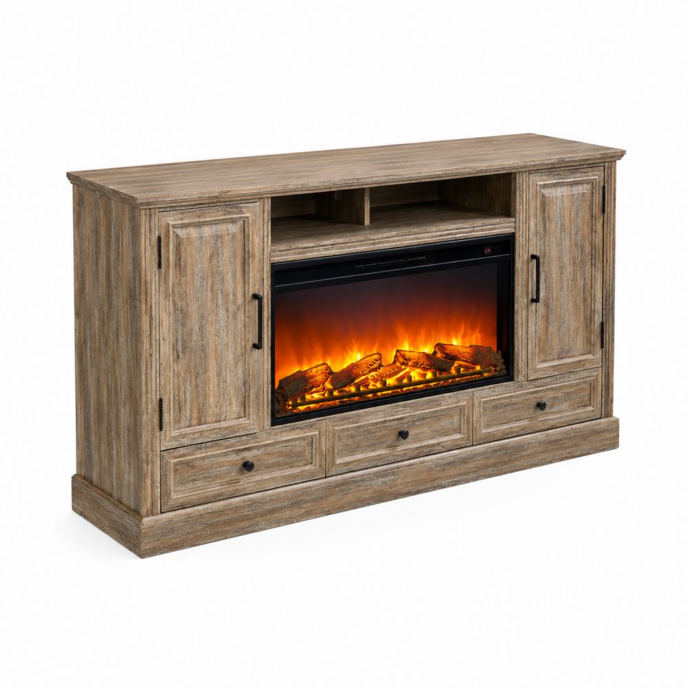 Meuble TV avec Cheminée Électrique en Bois-Bellecourspace