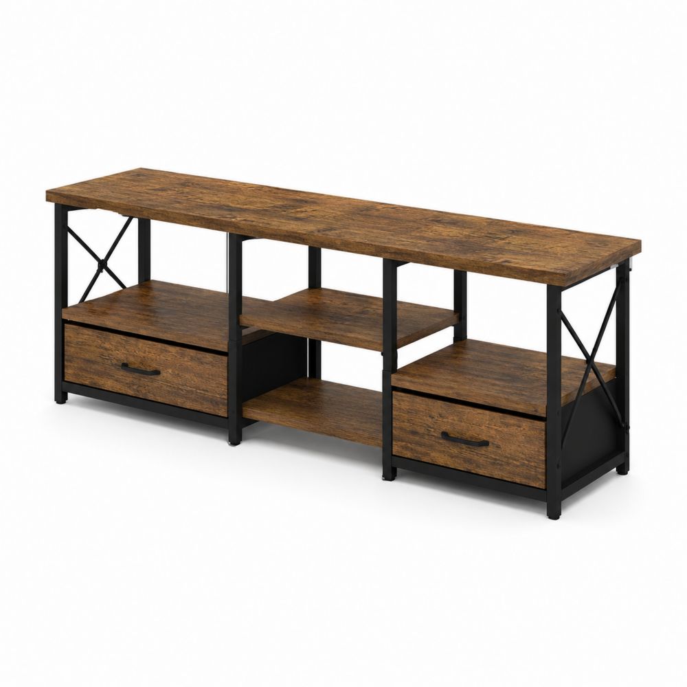 Meuble TV en bois et métal avec tiroirs et étagères-Bellecourspace