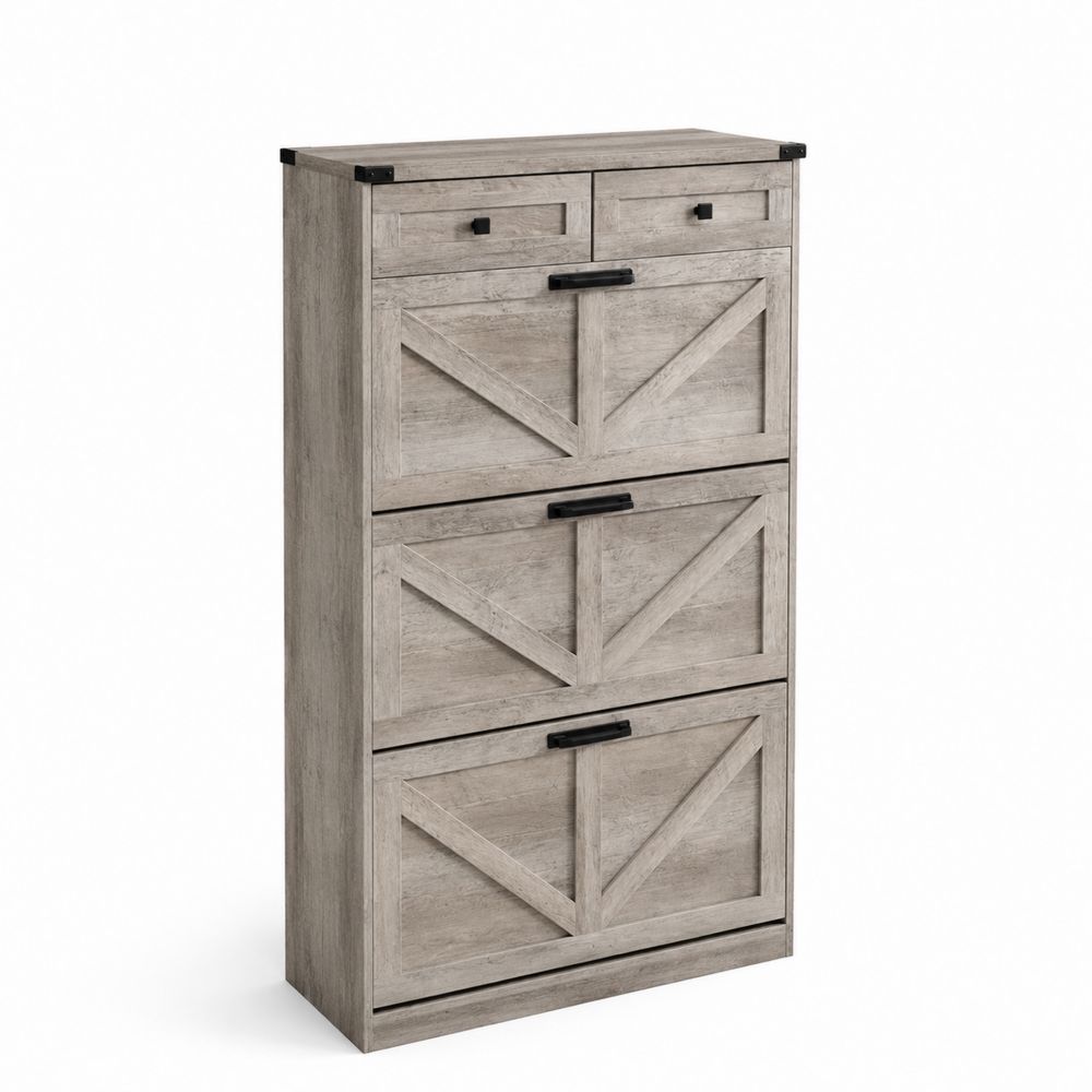 Meuble à chaussures en bois avec 3 abattants gris-Bellecourspace