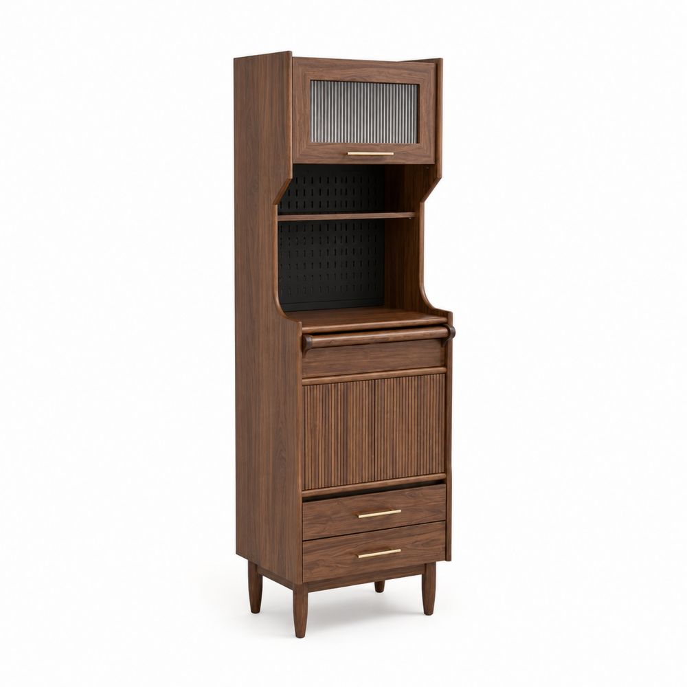 Buffet colonne en bois de noyer avec portes à lamelles-Bellecourspace