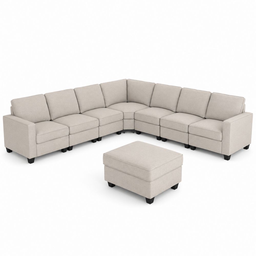 Canapé modulaire en L tissu polyester 8 places Beige-Bellecourspace