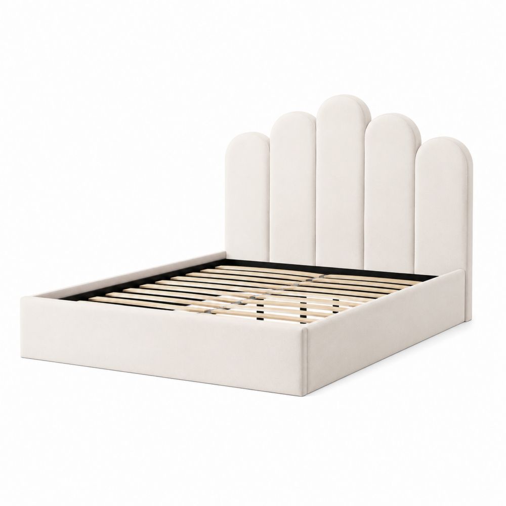 Lit Double en Tissu Beige avec Tête de Lit 200x140 cm-Bellecourspace