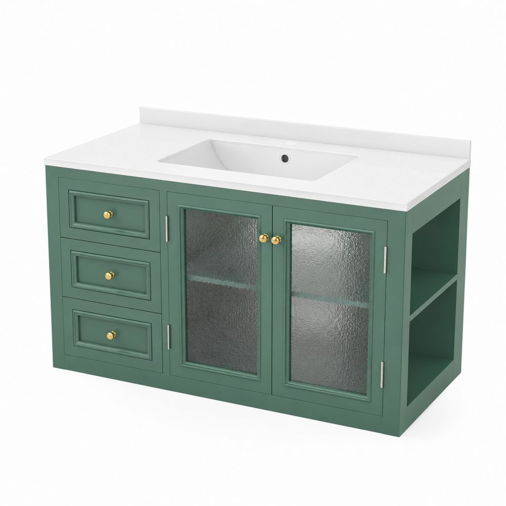 Meuble sous lavabo en bois avec vasque et portes en verre texturé-Bellecourspace