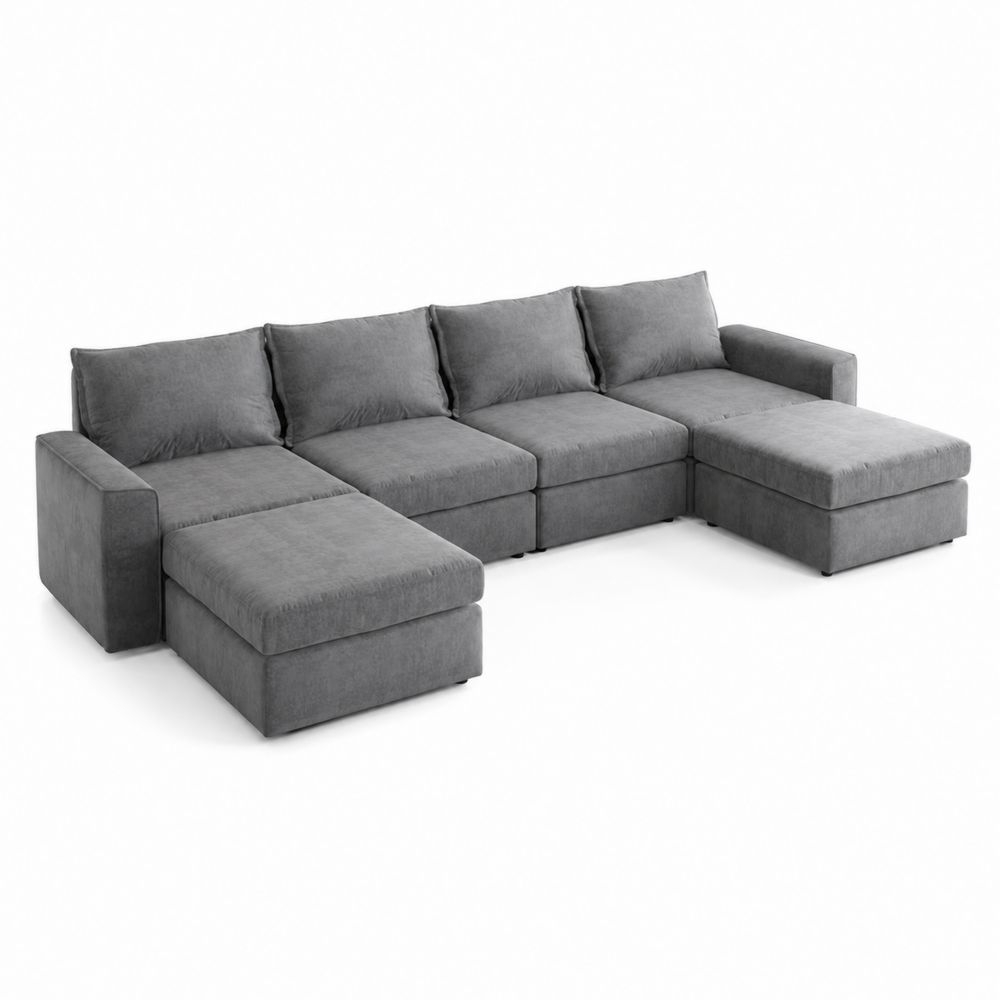 Canapé d'angle modulaire en U en tissu gris-Bellecourspace